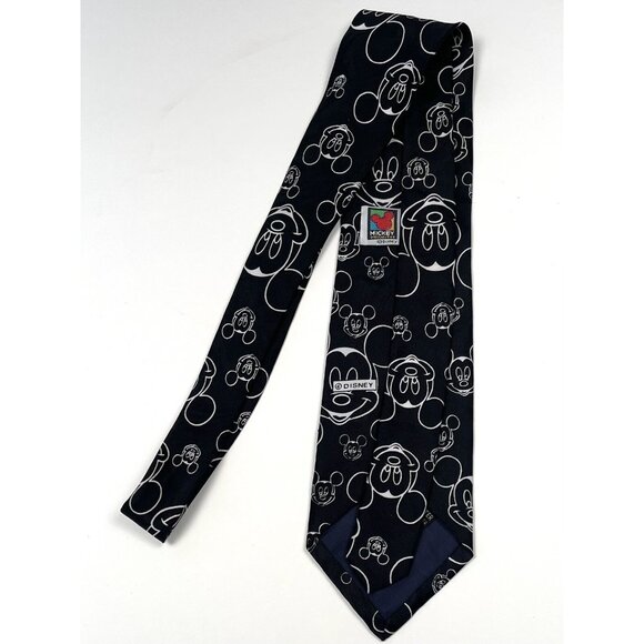 VTG Disney Mickey Mouse Black White All-Over Print NECKTIE by BALANCINE Inc EUC - Picture 2 of 3